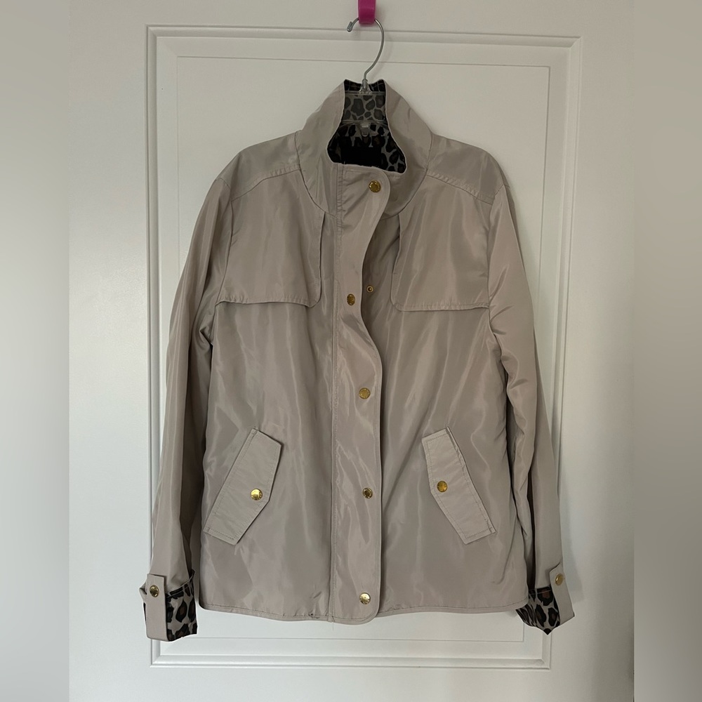 NWOT Women’s Cynthia Rowley Beige/Gray Jacket w/ Leopard Lining Size M